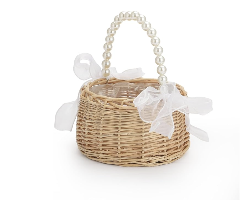 flower girl basket with pearls for weddings